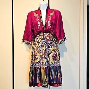 Johnny Was  Silk Floral embroidered  women Dress  Size M